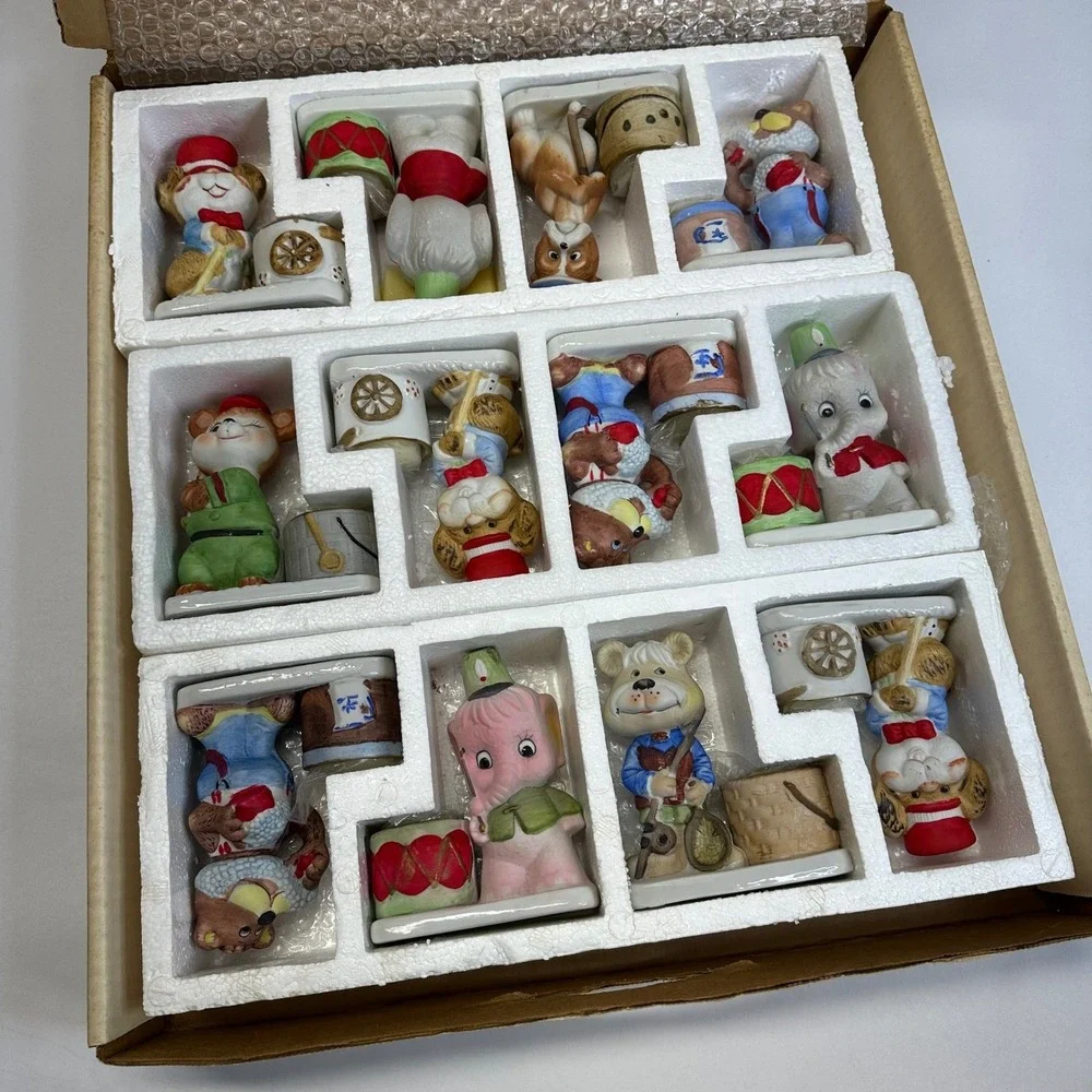 Vintage Jasco Luvkin Critters Hand Painted Bisque Porcelain Candle Fig 12pc RARE